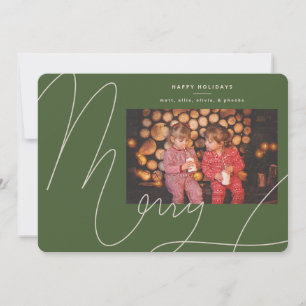 Tarjeta Festiva Gran audaz diversión Olive Green Script Feliz feri