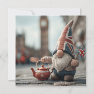 Tarjeta Festiva Gran Bretaña con Union Jack Gorra y Teapot