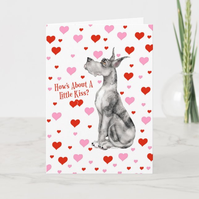 Tarjeta Festiva Gran Dane Merle El día de San Valentín Kiss (Anverso)