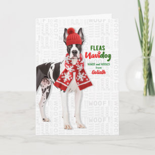 Tarjeta Festiva Gran Danés Perro Divertido Pulgas Navidog con Nomb