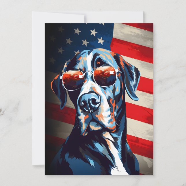 Tarjeta Festiva Gran danesa 4 de julio Día de la Independencia (Anverso)