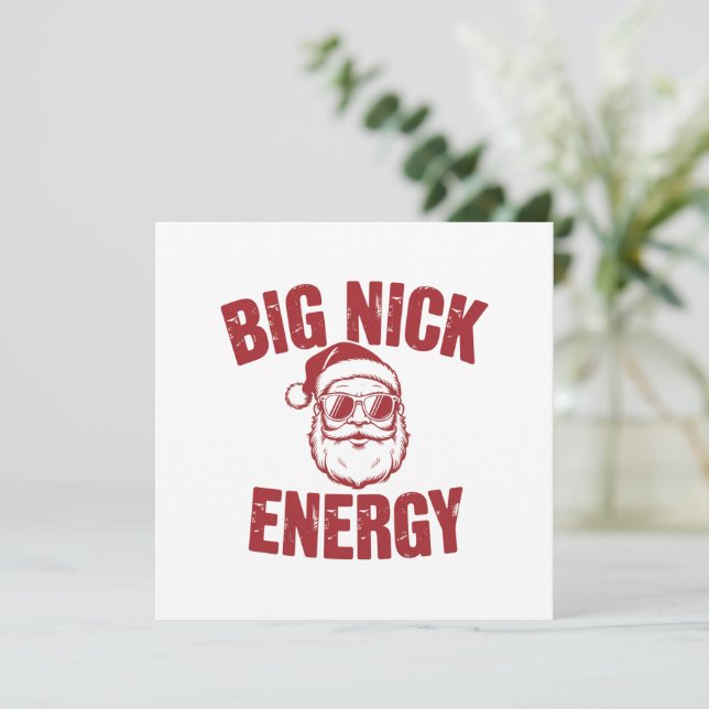 Tarjeta Festiva Gran Energía de Nick Santa Divertido Chiste Malo d (Anverso de pie)
