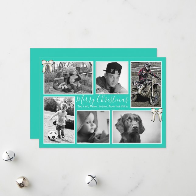Tarjeta Festiva Gran familia Navidades Collage de fotos Turquoise (Anverso/Reverso In Situ)