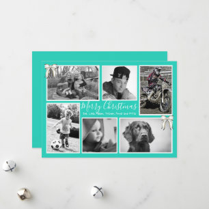 Tarjeta Festiva Gran familia Navidades Collage de fotos Turquoise