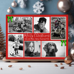 Tarjeta Festiva Gran familia Navidades Collage de fotos Verde Rojo<br><div class="desc">Fotografías de Navidad beige y verde con sitio para seis fotos familiares. Subir fotos para ajustarlas a las plantillas - las plantillas horizontales y verticales deben tener fotos en esa orientación. Las plantillas cuadradas también se pueden llevar a cabo. Letra manuscrita para el saludo del personalizado en blanco. La plantilla...</div>