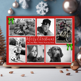Tarjeta Festiva Gran familia Navidades Collage de fotos Verde Rojo