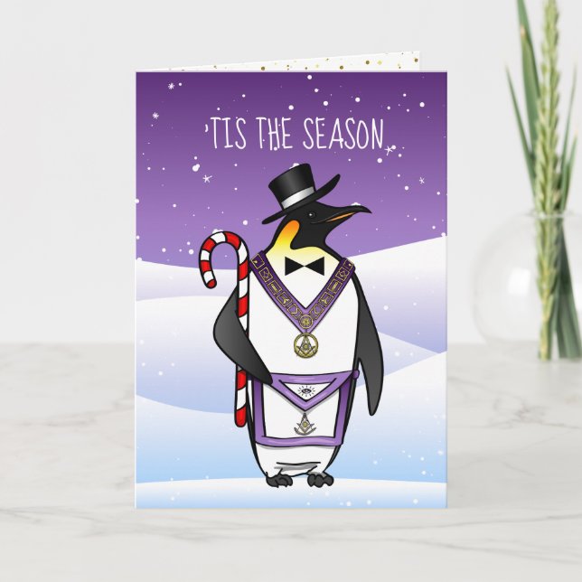 Tarjeta Festiva Gran Logia masónica del pingüino del día de fiesta (Anverso)