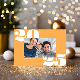 Tarjeta Festiva Gran negrita Año Nuevo Año Foto Amarillo Marigold
