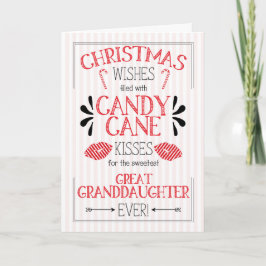 Tarjeta Festiva Gran nieta Candy Cane besa a Navidades