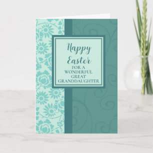 Tarjeta Festiva Gran nieta de la floral verde azulada feliz Pascua