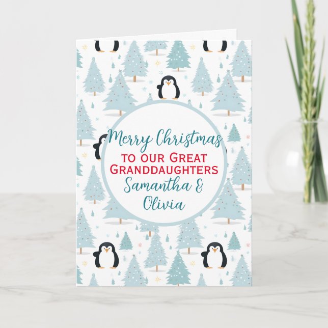 Tarjeta Festiva Gran nieta del pingüino de Navidades cortos (Anverso)