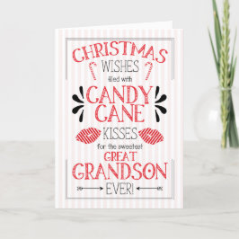 Tarjeta Festiva Gran nieto Candy Cane besa los deseos de los Navid