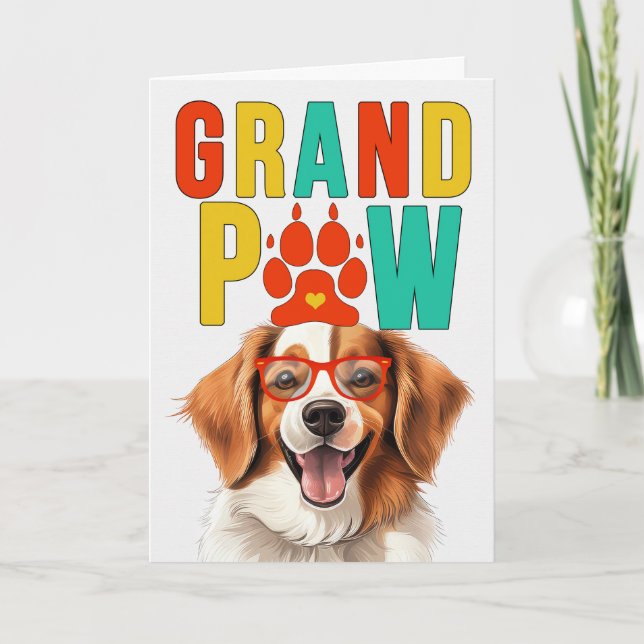 Tarjeta Festiva Gran PAW Kooikerhondje DOG Día de los Abuelos Grac (Anverso)