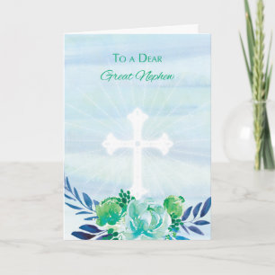 Tarjeta Festiva Gran sobrino de flores azules Verde azuladas con P