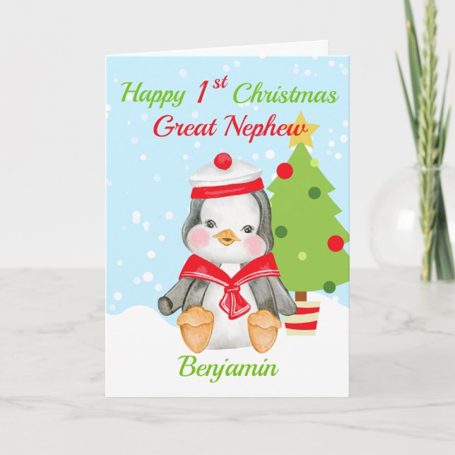 Tarjeta Festiva Gran Sobrino Navidades 1 Cute Pingüino (Anverso)