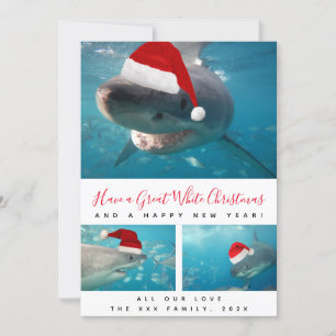Tarjeta Festiva Gran tiburón blanco escritura roja multi foto coll