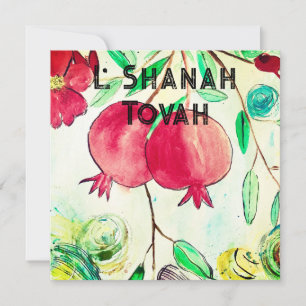 Tarjeta Festiva Granada Fruta de Rosh Hashaná Shana Tova