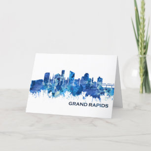 Tarjeta Festiva Grand Rapids Michigan Skyline Blue