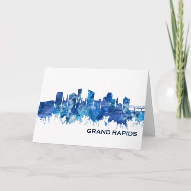 Tarjeta Festiva Grand Rapids Michigan Skyline Blue (Anverso)