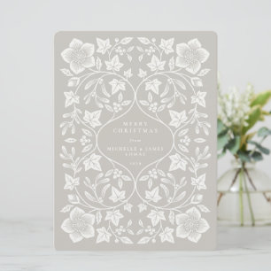 Tarjeta Festiva Grandes Botánicos de Invierno en Madera Beige/Marf