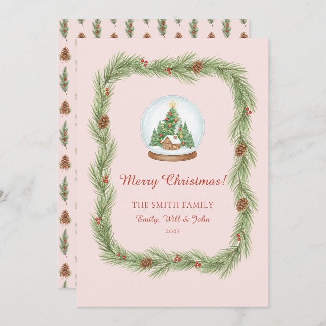 Tarjeta Festiva Grandmillennial Christmas Garland & Pinecone (Anverso / Reverso)