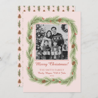 Tarjeta Festiva Grandmillennial Christmas Garland & Pinecone Photo