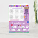 Tarjeta Festiva Grandmother birthday Card- Wordsearch<br><div class="desc">Send your Grandmother a lovely birthday card with all the key words to show them how much you care. Ideal for a puzzle fan and unique . Maybe they are still isolating- this will help pass the time completing the card with your wishes for them. Personalise it with how you...</div>