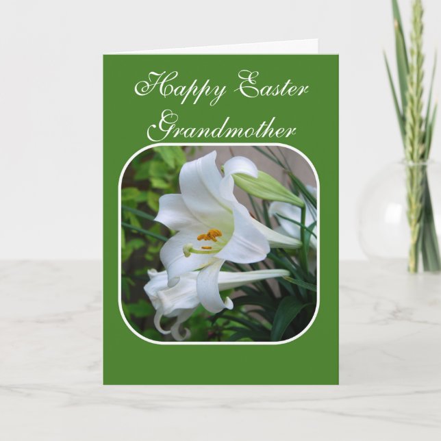 Tarjeta Festiva Grandmother, Happy Easter, Blessings, White Lily (Anverso)