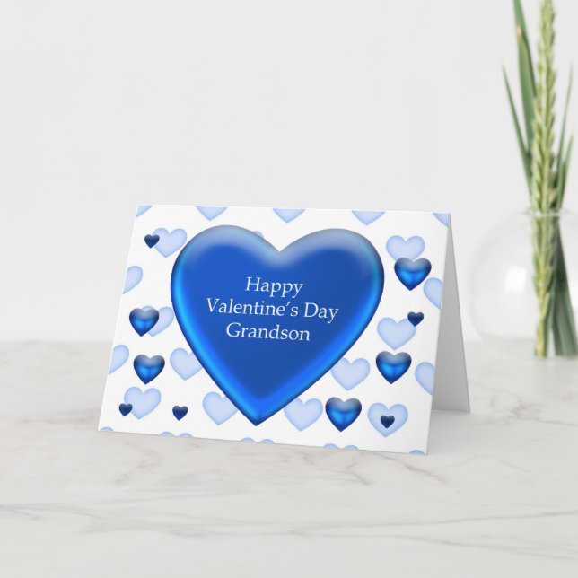 Tarjeta Festiva Grandson Blue Heart Valentine (Anverso)
