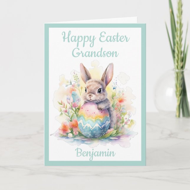 Tarjeta Festiva Grandson Happy Easter Bunny Egte Cute (Anverso)