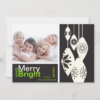 Tarjeta Festiva Granja blanca negra - Foto de la familia Merry Bri