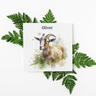 Tarjeta Festiva Granja de acuarela Cabra, personalizada