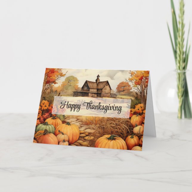 Tarjeta Festiva Granja de calabaza cosecha cosecha Acción de Graci (Anverso)