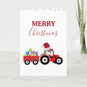 Tarjeta Festiva Granja de camiones de Navidades rojos