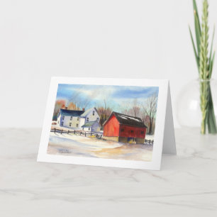 Tarjeta Festiva Granja de invierno & Granero Rojo