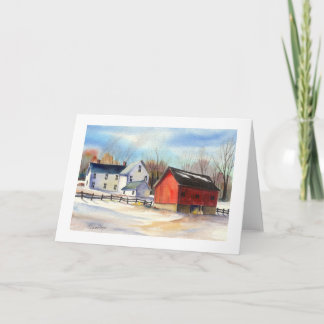 Tarjeta Festiva Granja de invierno & Granero Rojo
