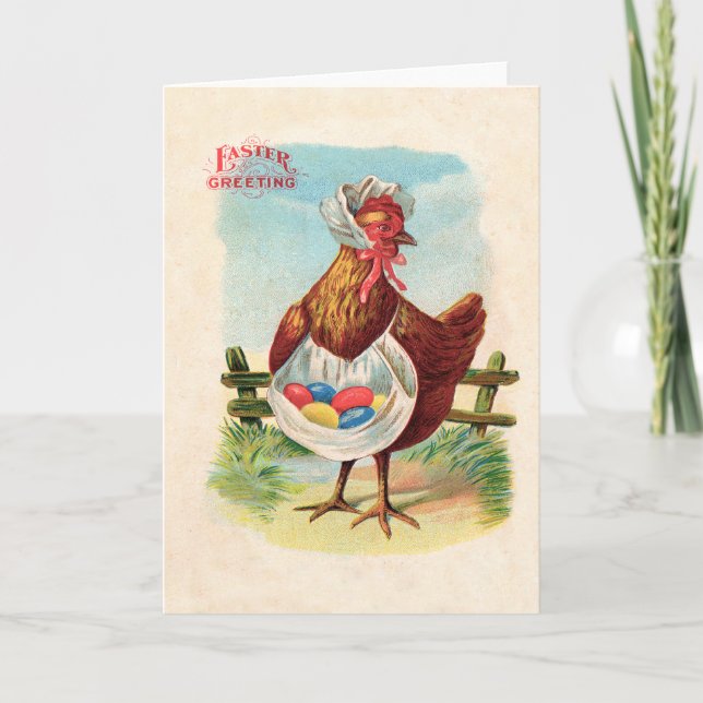 Tarjeta Festiva Granja de pollo de Pascua Huevos Antiguos (Anverso)