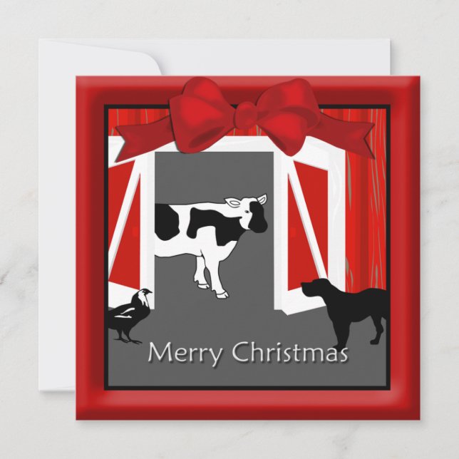 Tarjeta Festiva Granja Hogar Navidades de Animales Barn Saludos (Anverso)