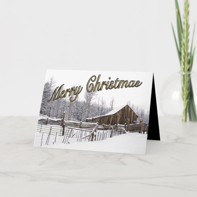 Tarjeta Festiva Granja Rústica Nevada Tipografía Personalizada (Anverso)