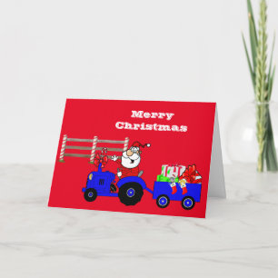 Tarjeta Festiva Granja Santa Sobre El Tractor Con Regalos
