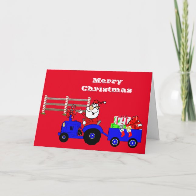 Tarjeta Festiva Granja Santa Sobre El Tractor Con Regalos (Anverso)