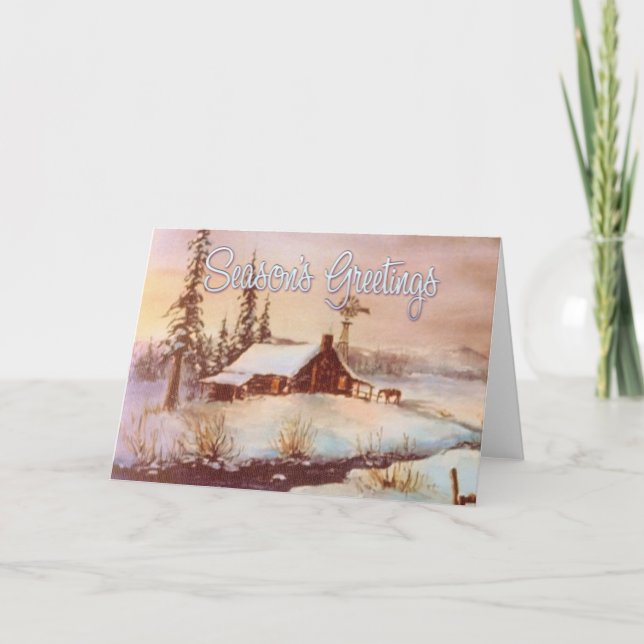 Tarjeta Festiva GRANJA y JINETES del INVIERNO de SHARON SHARPE (Anverso)