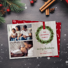 Tarjeta Festiva Granjero de Pine Wreath Merry Christmas 2 Photo