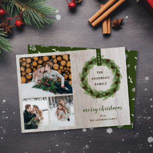 Tarjeta Festiva Granjero Pine Wreath Merry Christmas 3 Photo