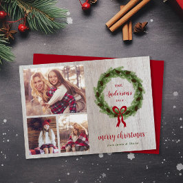 Tarjeta Festiva Granjero Pine Wreath Merry Christmas 3 Photo