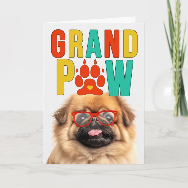 Tarjeta Festiva GranPAW Día de los Abuelos Graciosos de Perro Peki (Anverso)