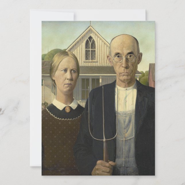 Tarjeta Festiva Grant Wood - American Gothic (Anverso)