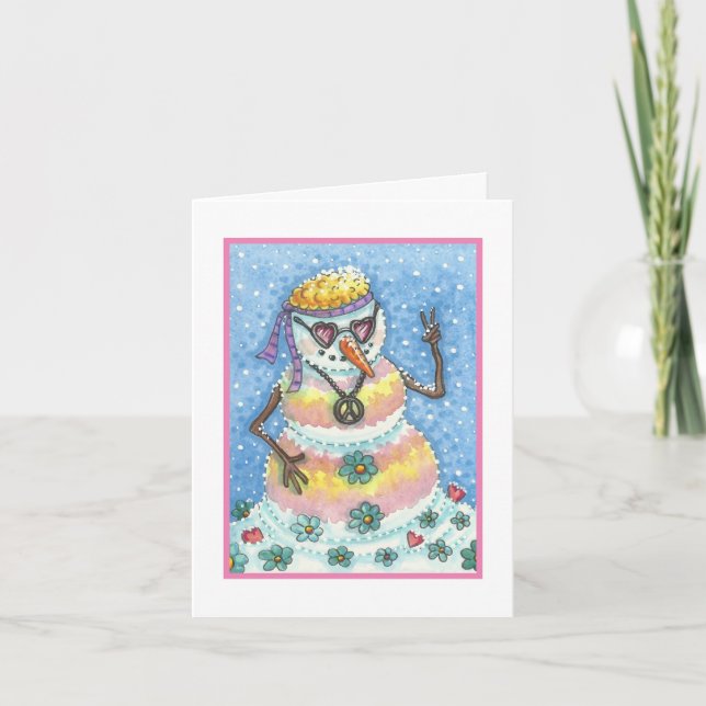 TARJETA FESTIVA GRAOVY SNOWMAN PEACE NAVIDADES GREETING CARD B (Anverso)