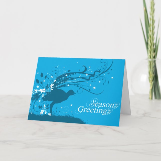 Tarjeta Festiva Graphic lyrebird blue Christmas card (Anverso)