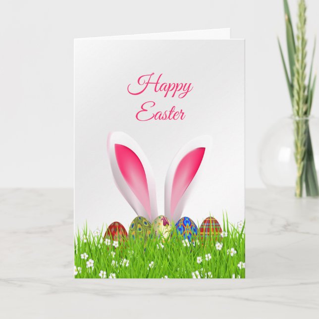 Tarjeta Festiva Grasa de Conejo de Huevos de Pascua (Anverso)